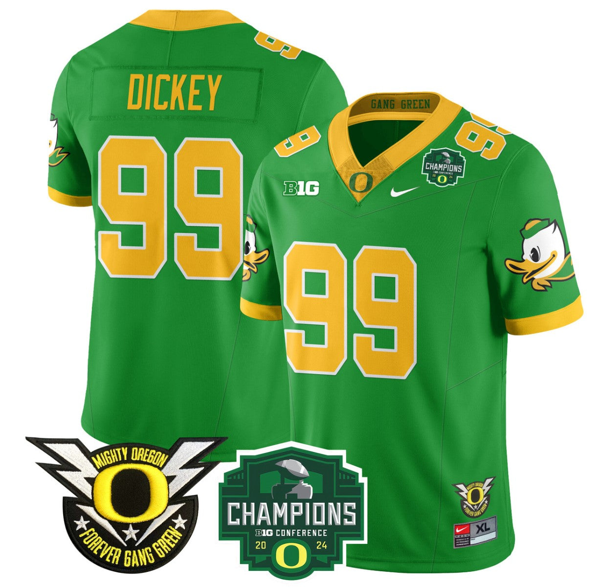 Jurrion Dickey Jersey #99 Oregon Ducks 2024 Big Ten Champions Football Green
