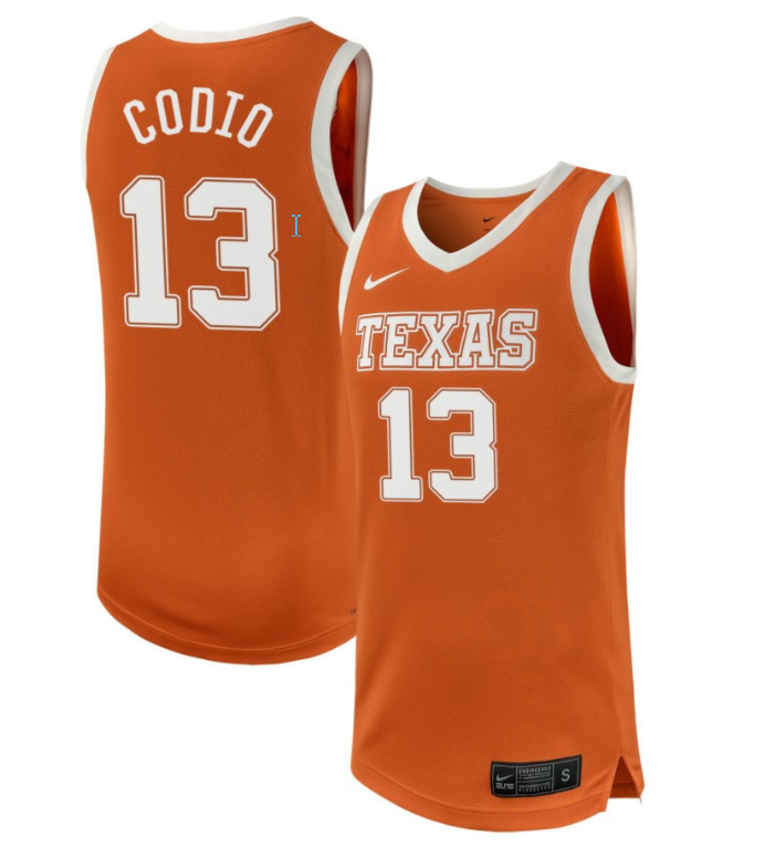 Jordana Codio Jersey #13 Texas Longhorns NIL Basketball Texas Orange