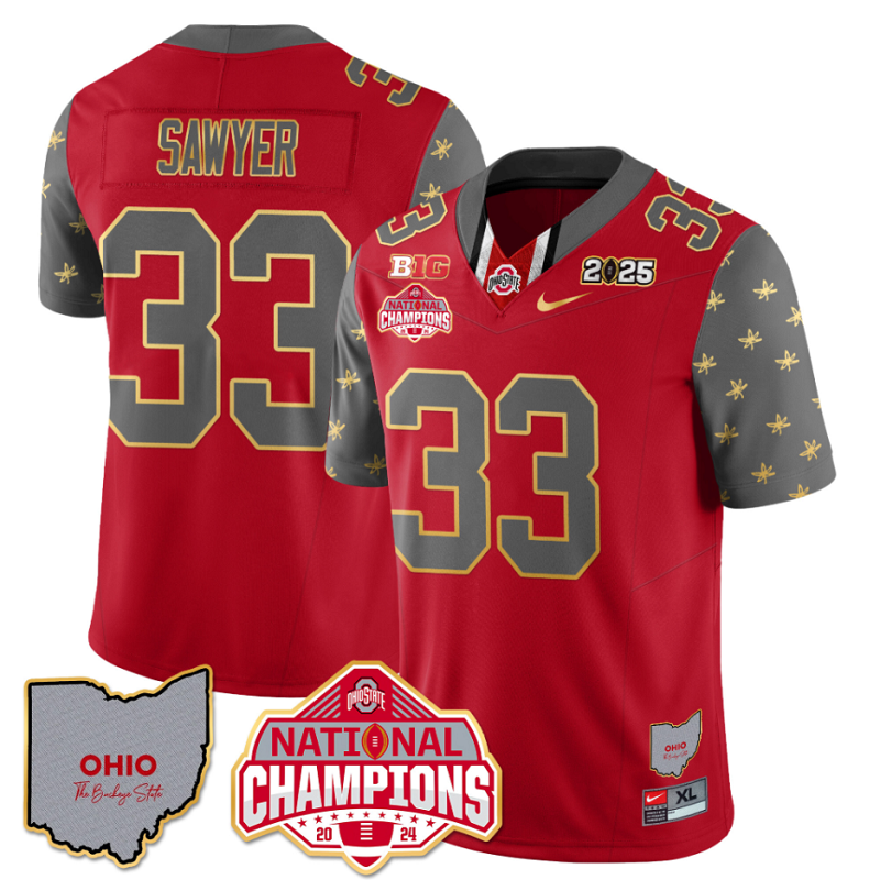 Jack Sawyer Jersey #33 Ohio State National Champions 2025 Patch Red