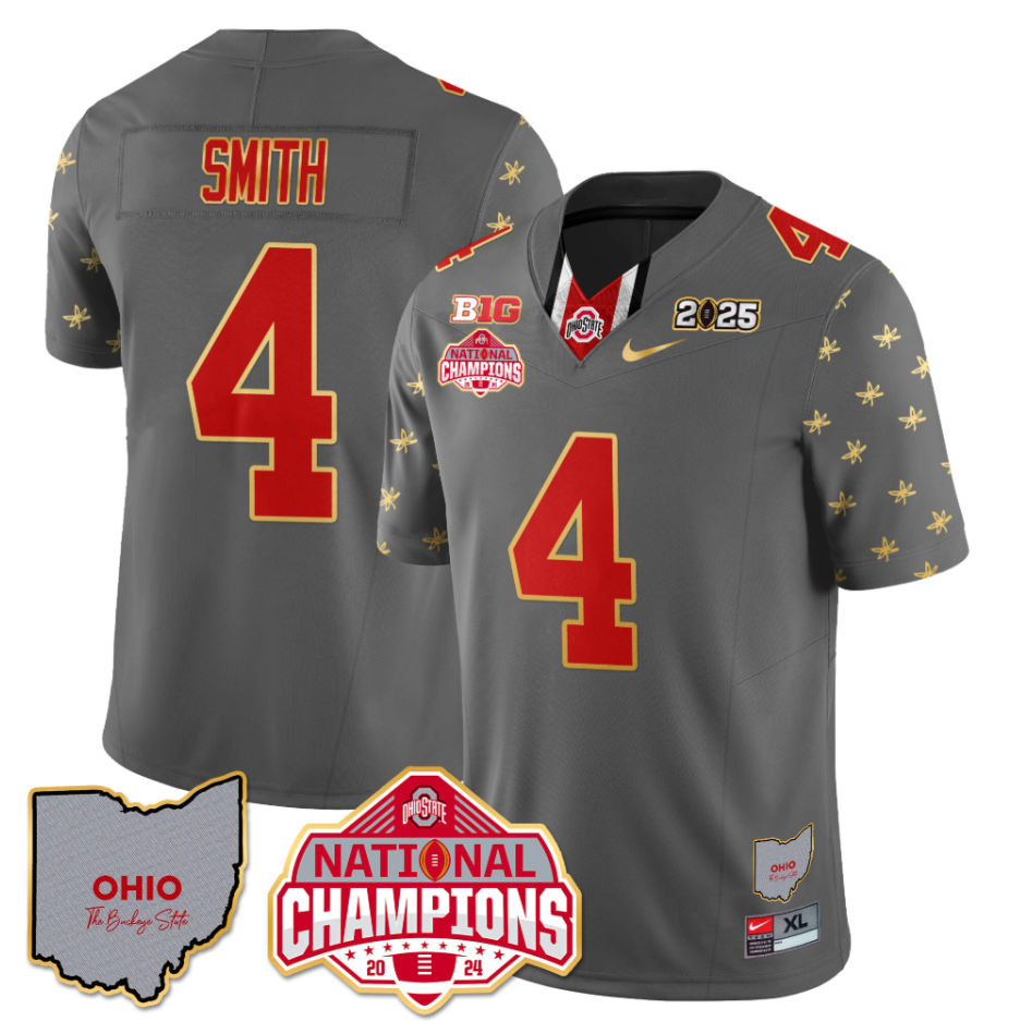 Jeremiah Smith Jersey #4 Ohio State National Champions 2025 Patch Gray