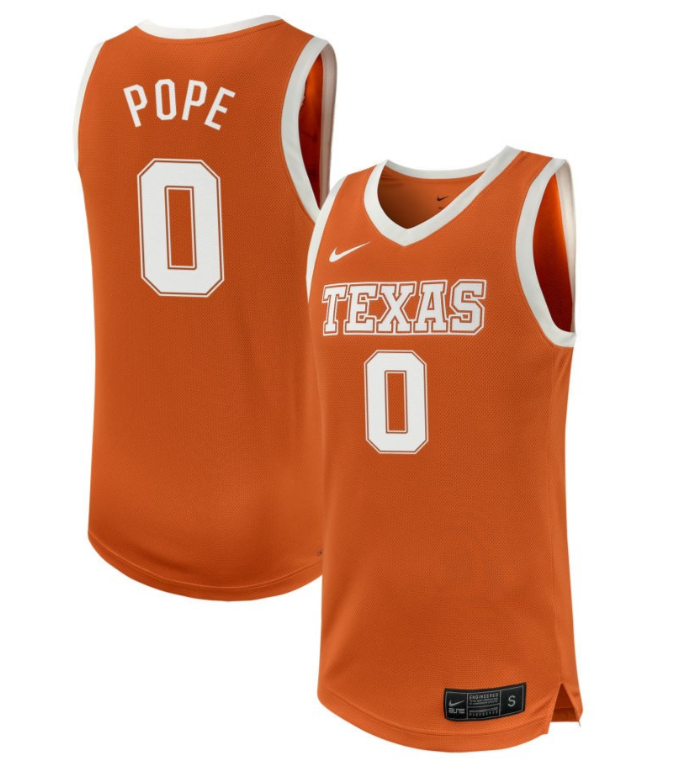 Jordan Pope Jersey #0 Texas Longhorns NIL Basketball Texas Orange