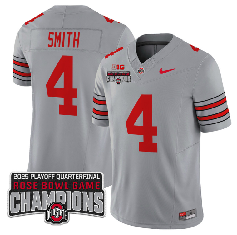 Jeremiah Smith Jersey #4 Ohio State 2025 Rose Bowl Champions Patch Gray