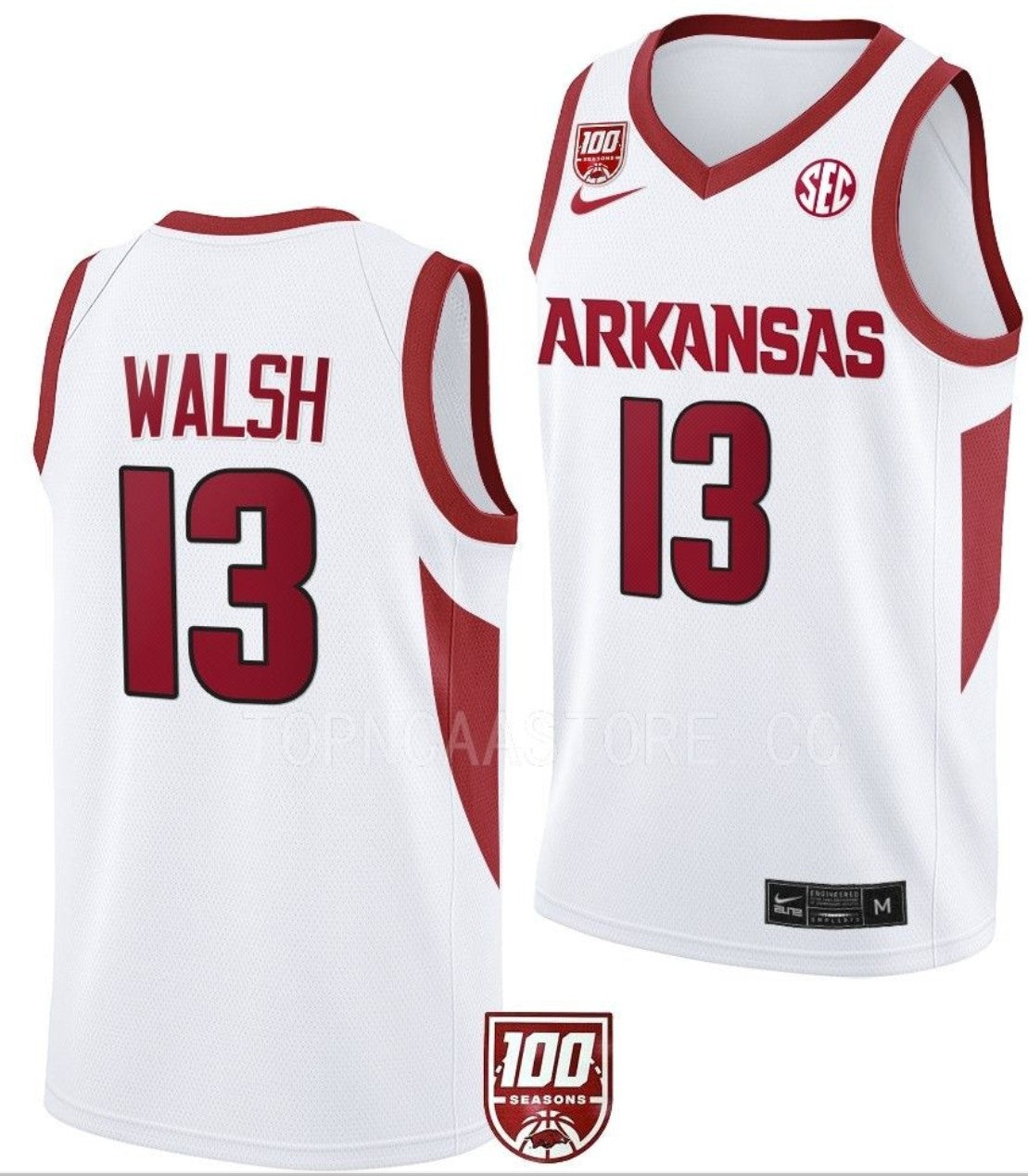 Jordan Walsh Jersey Arkansas Razorbacks College Basketball 100 Season #13