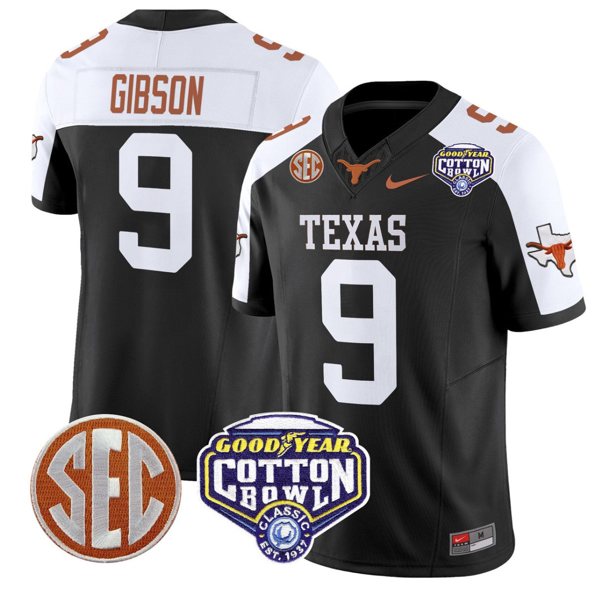 Jerrick Gibson Jersey #9 Texas Longhorns Cotton Bowl Patch Black Alternate