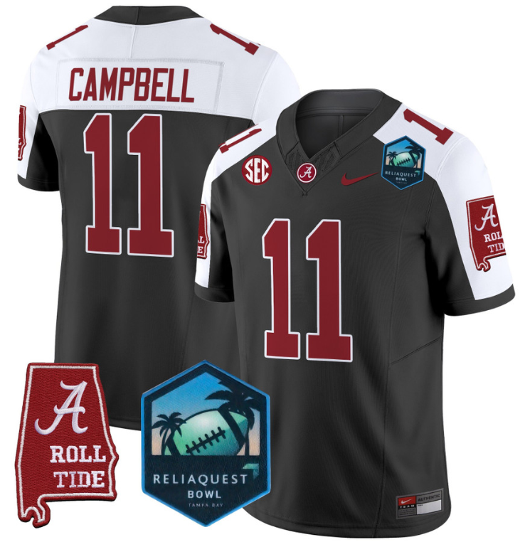 Jihaad Campbell Jersey #11 Alabama Crimson Tide 2025 ReliaQuest Bowl Black Alternate