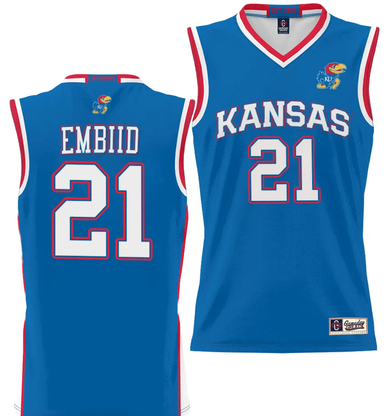 Joel Embiid Jersey #21 Kansas Jayhawks NIL College Basketball Lightweight Royal