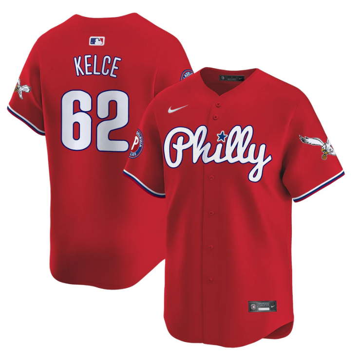 Jason Kelce Jersey #62 Phillies and Eagles Vapor Premier Limited Stitched Red