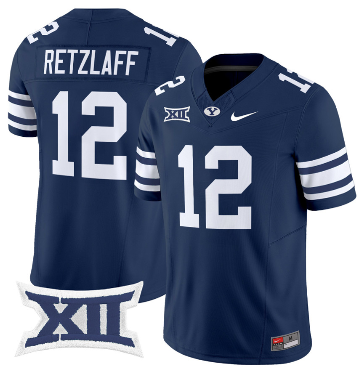 Jake Retzlaff Jersey #12 BYU Cougars Vapor Limited College Football Stitched Navy