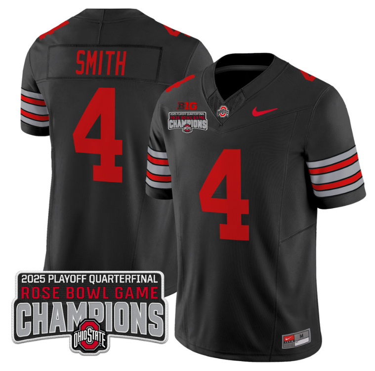 Jeremiah Smith Jersey #4 Ohio State 2025 Rose Bowl Champions Patch Black