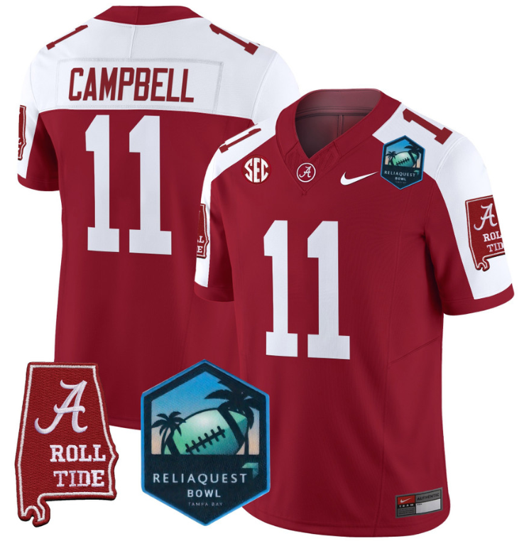 Jihaad Campbell Jersey #11 Alabama Crimson Tide 2025 ReliaQuest Bowl Crimson
