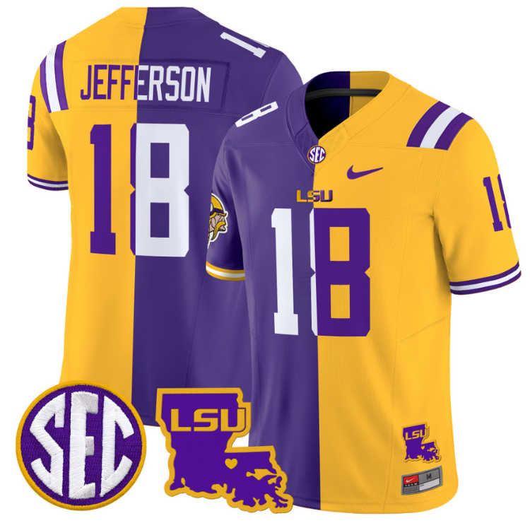 Justin Jefferson Jersey #18 LSU Tiger Split Vapor Limited Football Stitched