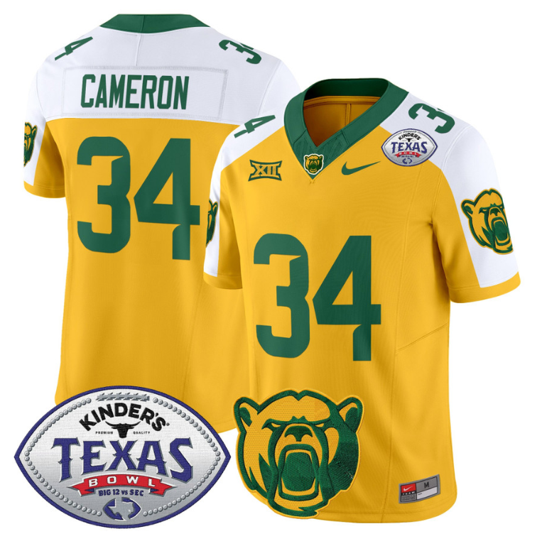 Josh Cameron Jersey #34 Baylor Bears 2024 Texas Bowl Football Gold Alternate