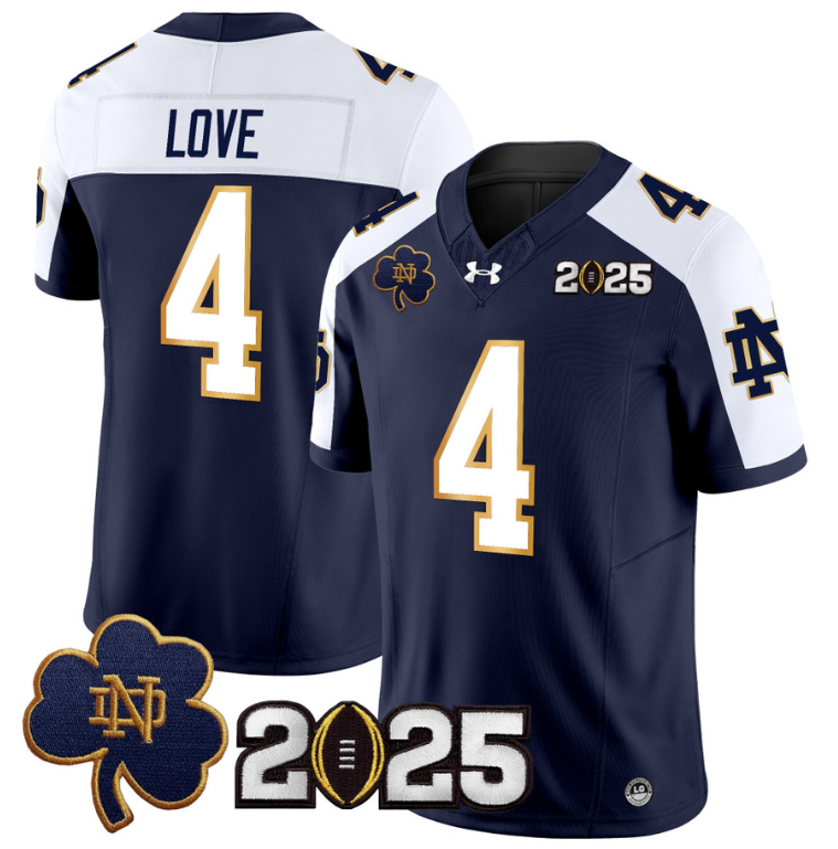 Jeremiyah Love Jersey #4 Notre Dame 2025 CFP Final Patch Navy Alternate
