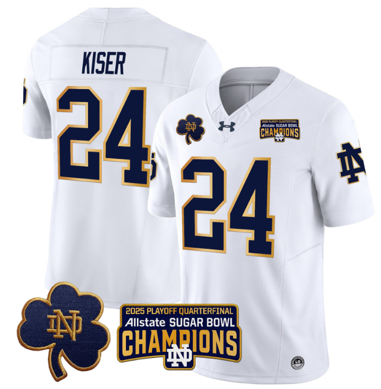 Jack Kiser Jersey #24 Notre Dame 2025 Sugar Bowl Champions Patch White