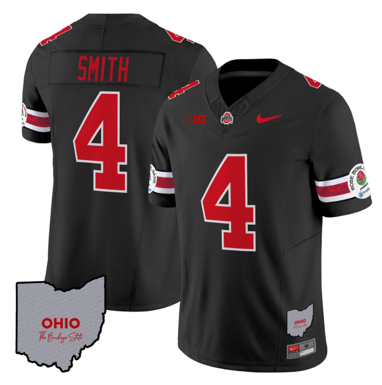 Jeremiah Smith Jersey #4 Ohio State Rose Bowl Patch Football V3 Stitched Black