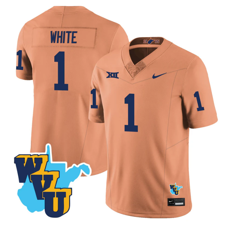 Jahiem White Jersey #1 West Virginia Mountaineers 1965-2025 Throwback Stitched Gold