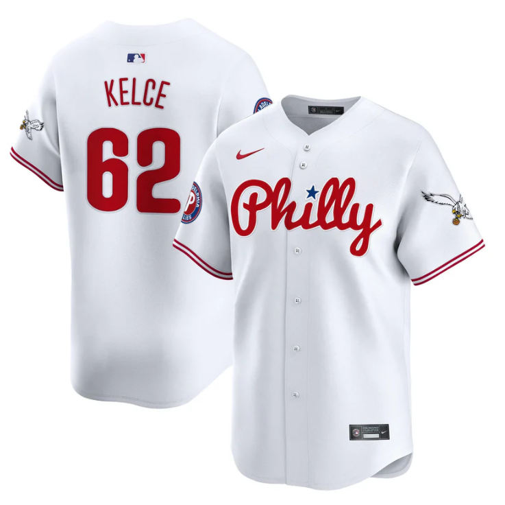 Jason Kelce Jersey #62 Phillies and Eagles Vapor Premier Limited Stitched White