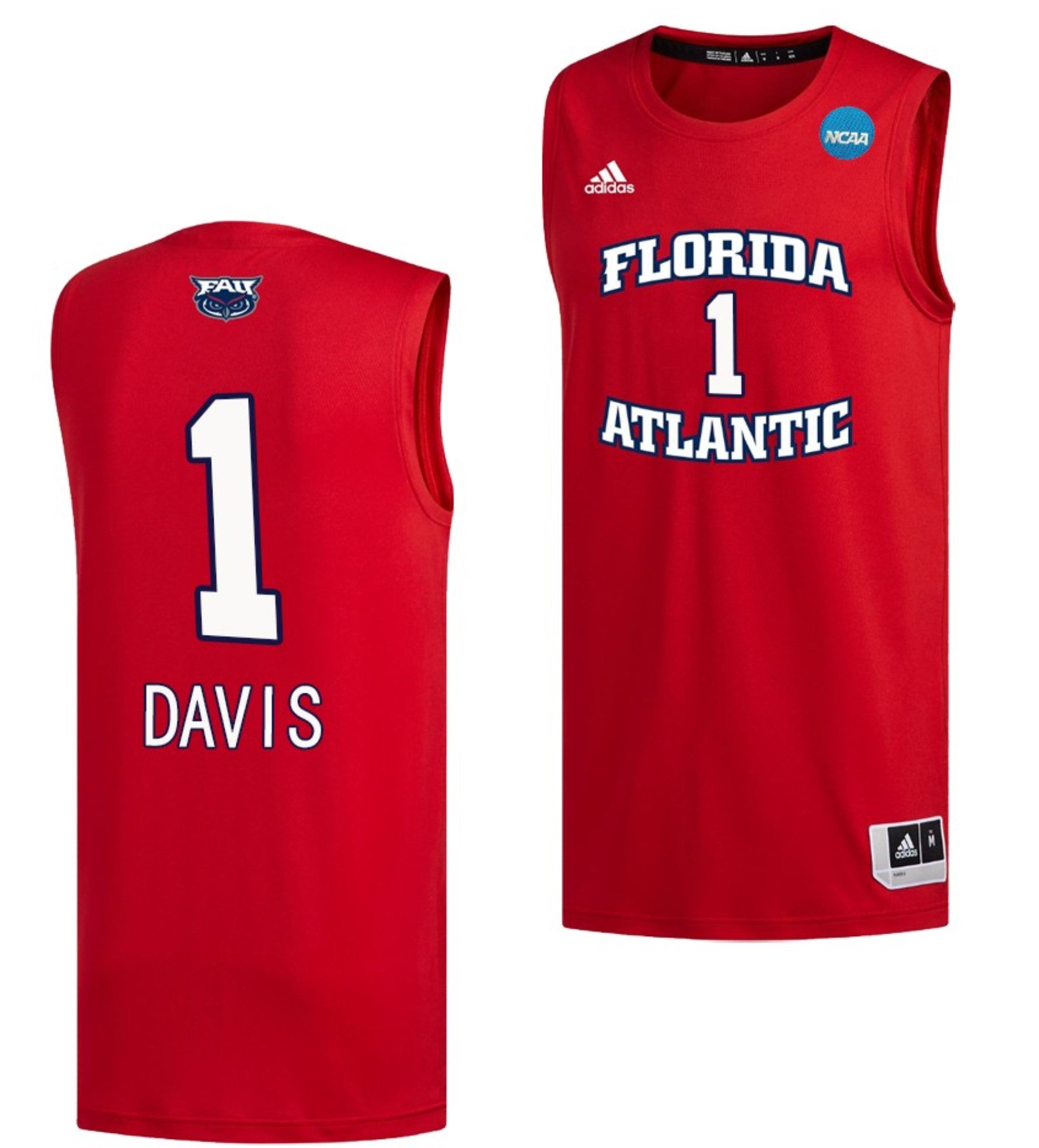 Johnell Davis Jersey FAU Owls College Basketball 2023 NCAA March Madness Red #1