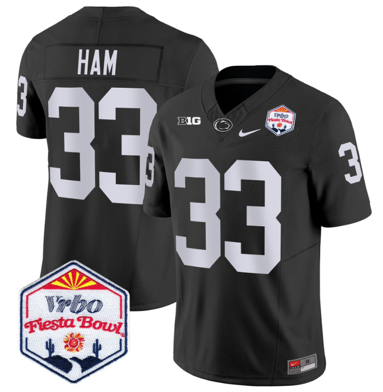Jack Ham Jersey #33 Penn State 2024 Fiesta Bowl Patch Stitched Black