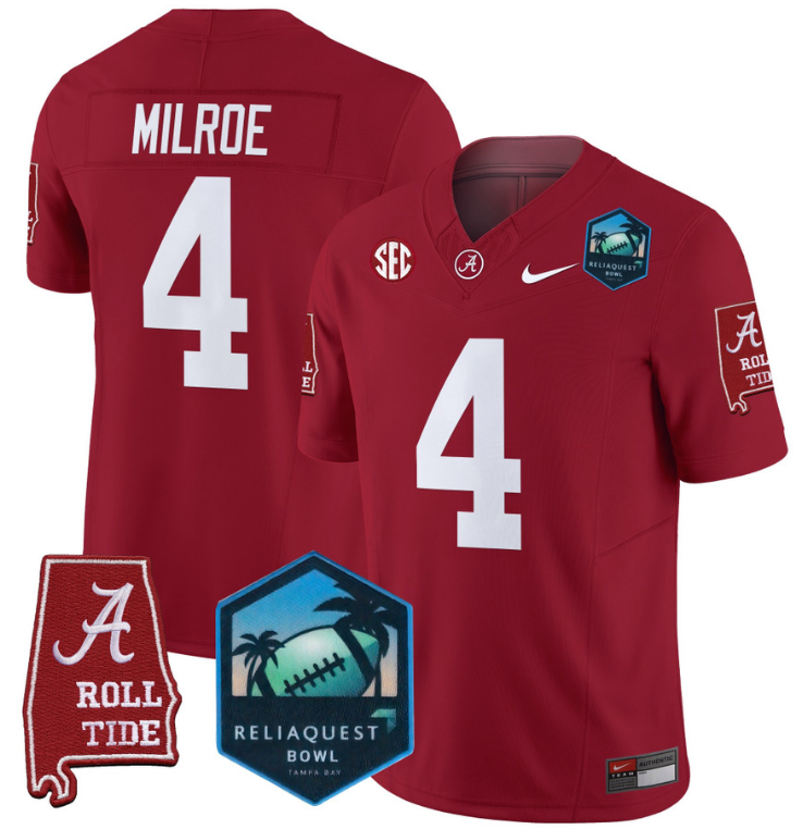 Jalen Milroe Jersey #4 Alabama Crimson Tide 2025 ReliaQuest Bowl Crimson