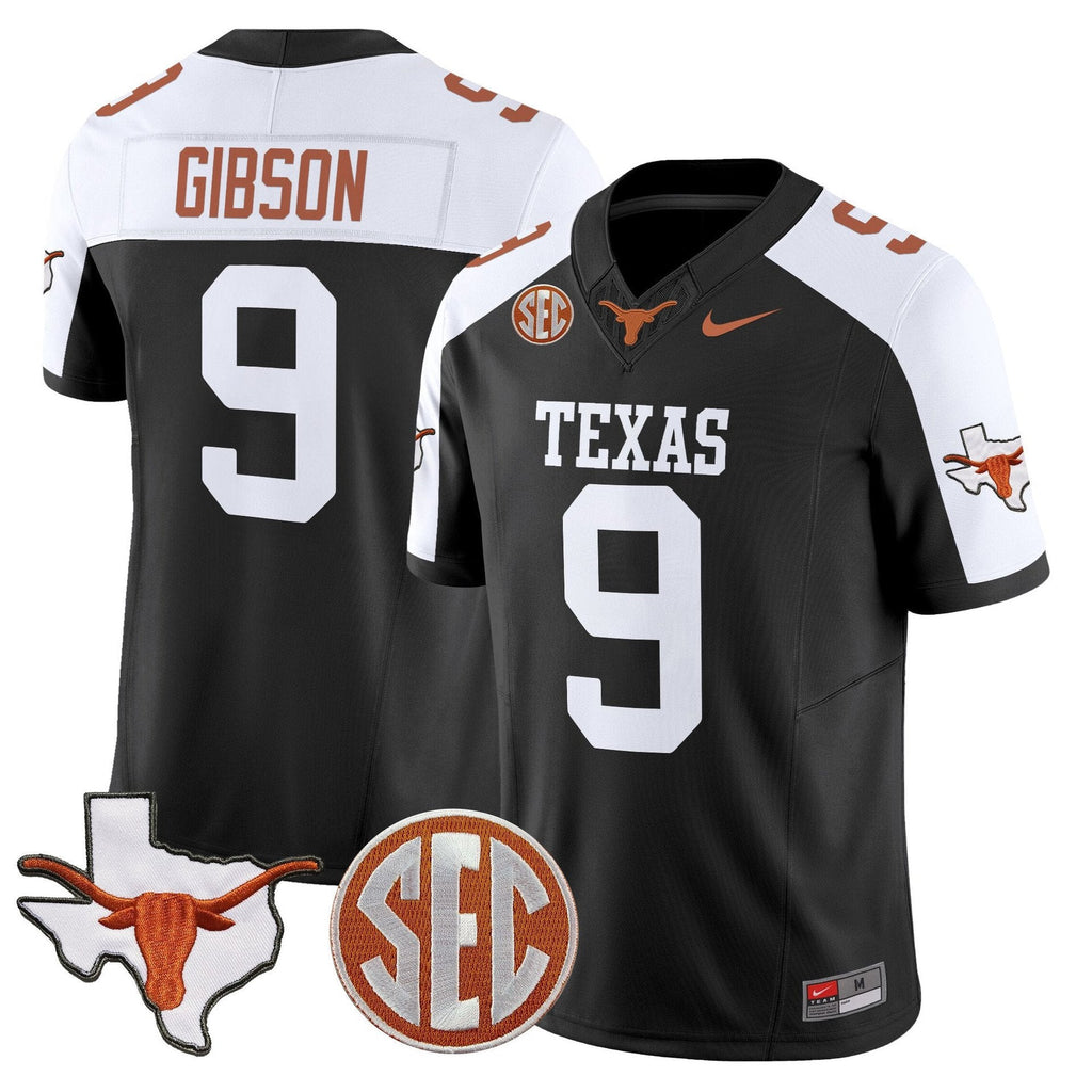 Jerrick Gibson Jersey #9 Texas Longhorns 2025 State Map SEC Patch Black Alter