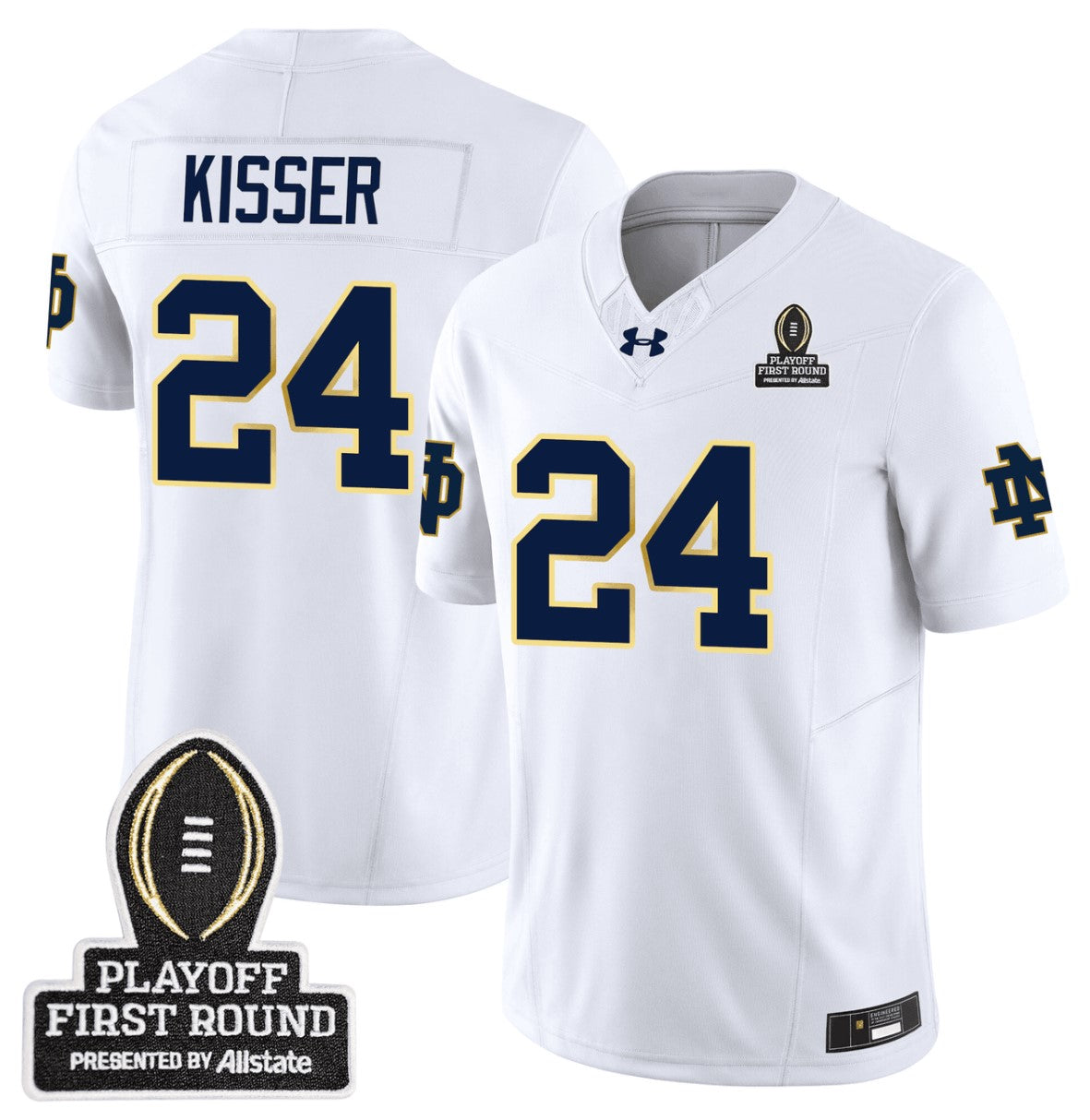 Jack Kiser Jersey #24 Notre Dame Fighting Irish CFP First Round Patch White