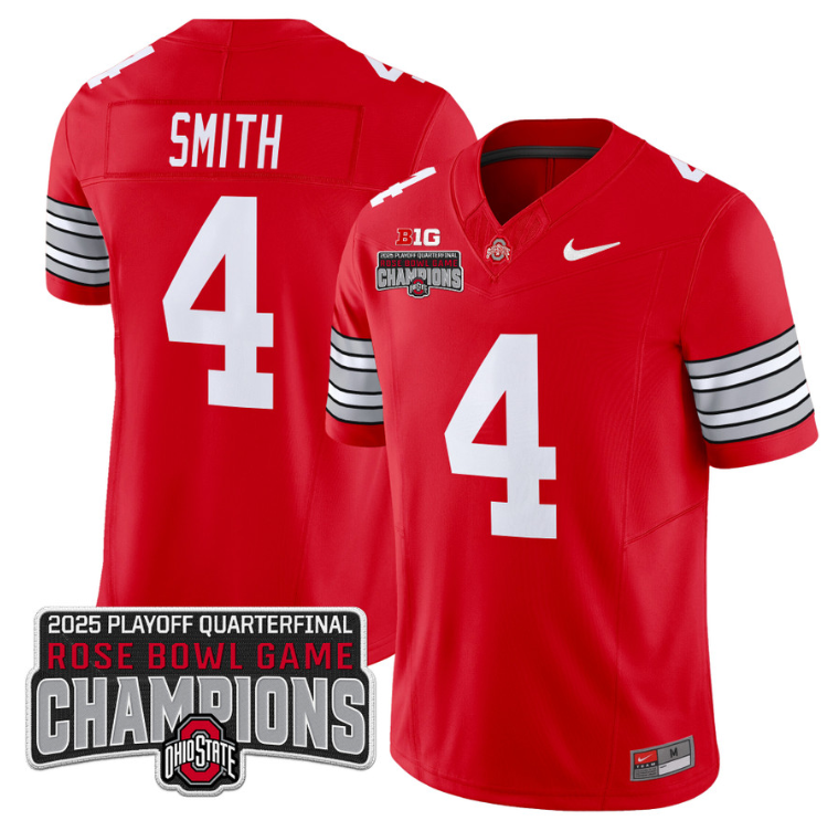 Jeremiah Smith Jersey #4 Ohio State 2025 Rose Bowl Champions Patch Red