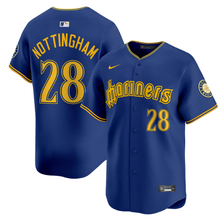 Jacob Nottingham Jersey #28 Seattle Mariners 2025 Vapor Premier Limited Stitched Blue