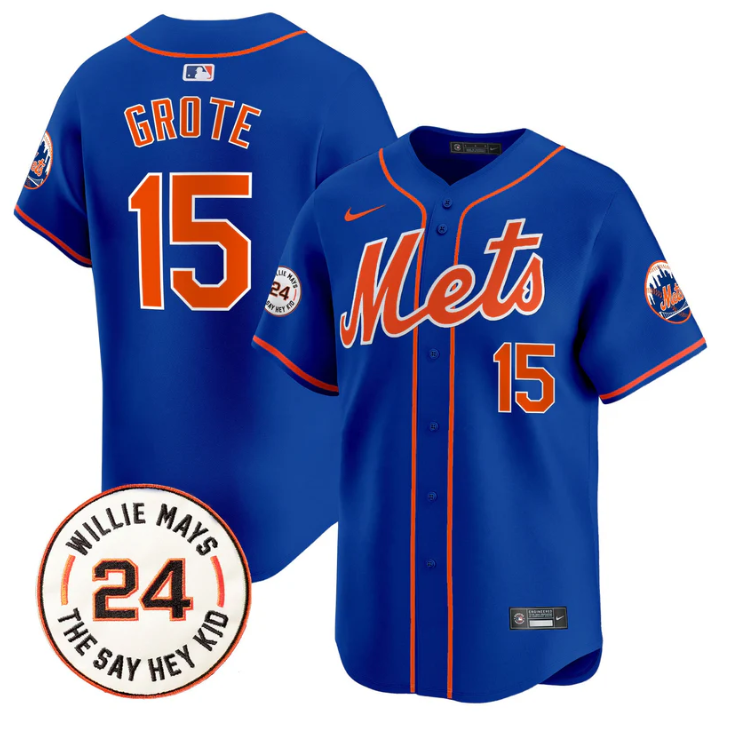 Jerry Grote Jersey #15 Mets Willie Mays Patch Vapor Premier Limited Stitched Royal
