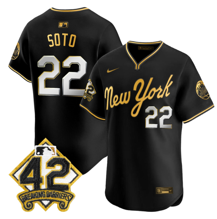 Juan Soto Jersey #22 New York Mets 2025 Jackie Robinson Patch Road Alternate Stitched Black