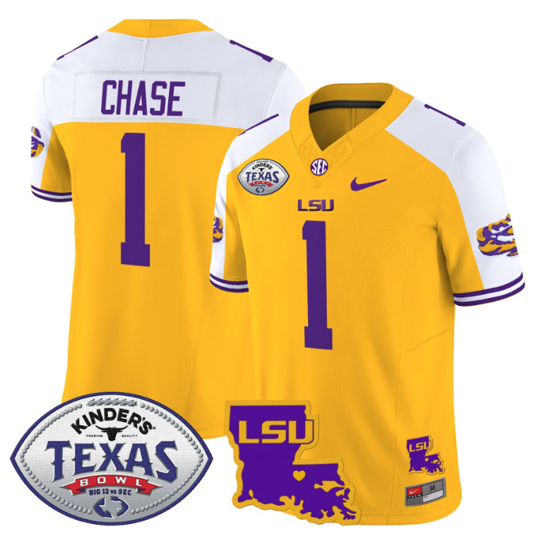 Ja'Marr Chase Jersey #1 LSU Tigers 2024 Texas Bowl Football Gold Alternate