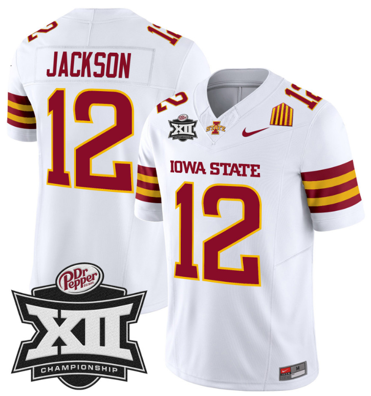Jaylon Jackson Jersey #12 Iowa State 2024 Championship Patch Vapor White