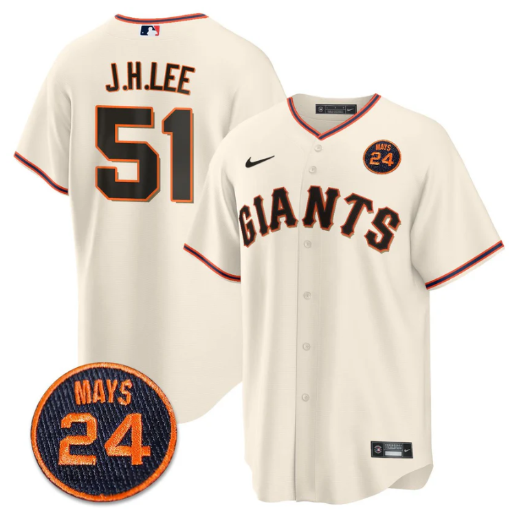 Jung-hoo Lee Jersey #51 San Francisco Giants #24 Willie Mays Patch 2024 Premier Cream Home