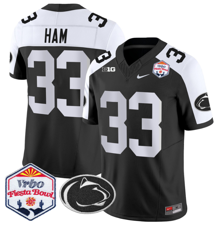 Jack Ham Jersey #33 Penn State 2024 Fiesta Bowl Patch Stitched Black Alternate