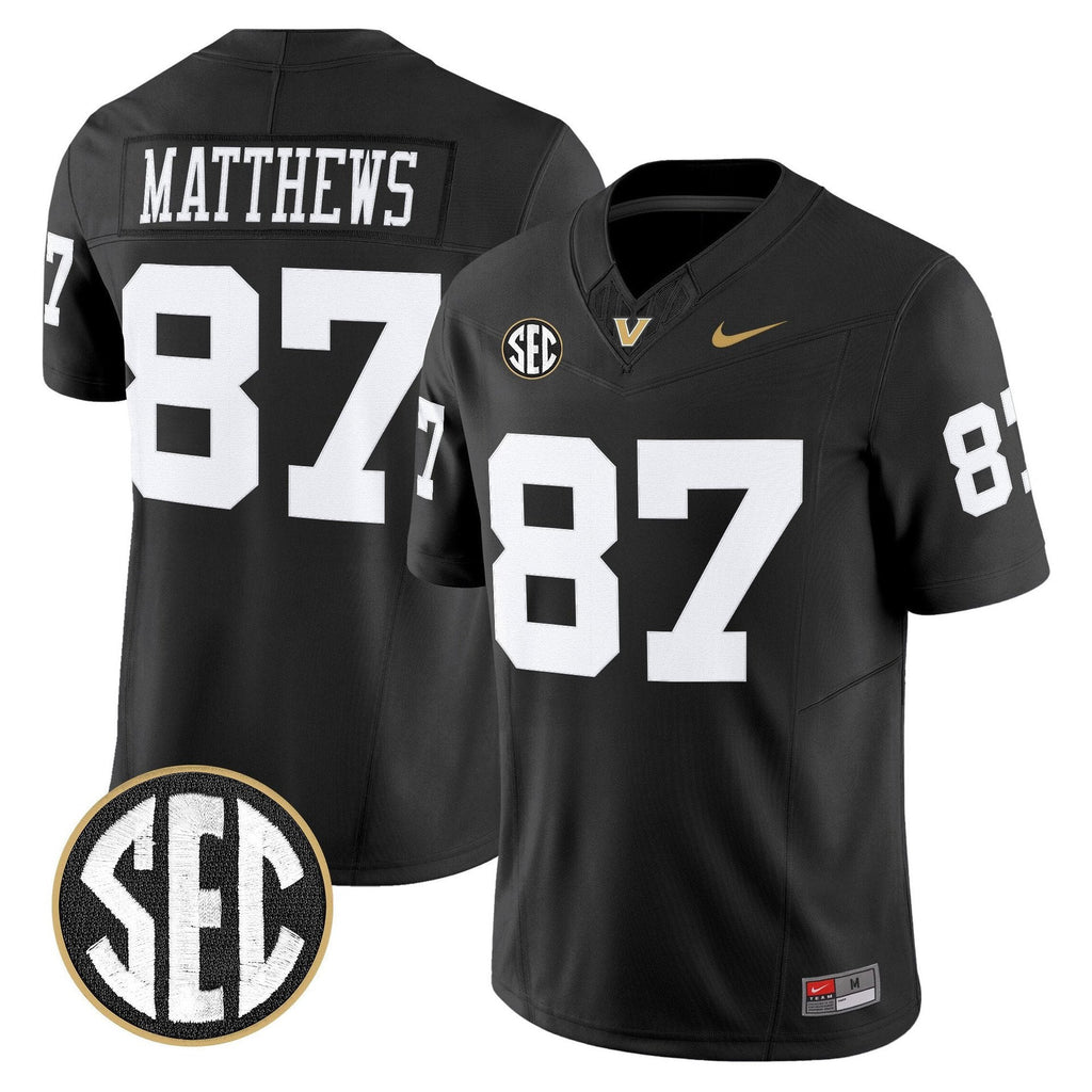 Jordan Matthews Jersey #87 Vanderbilt Commodores 2025 Limited Stitched Black