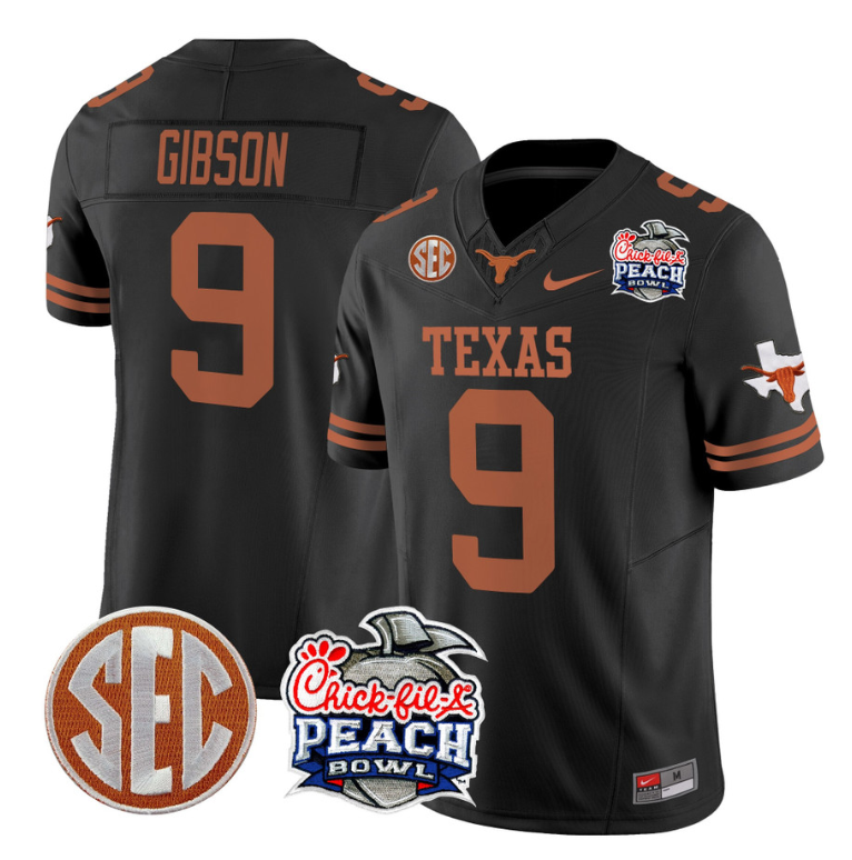 Jerrick Gibson Jersey #9 Texas Longhorns Peach Bowl Patch Vapor Black