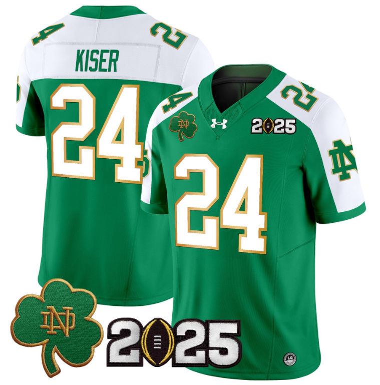 Jack Kiser Jersey #24 Notre Dame 2025 CFP Final Patch Green Alternate