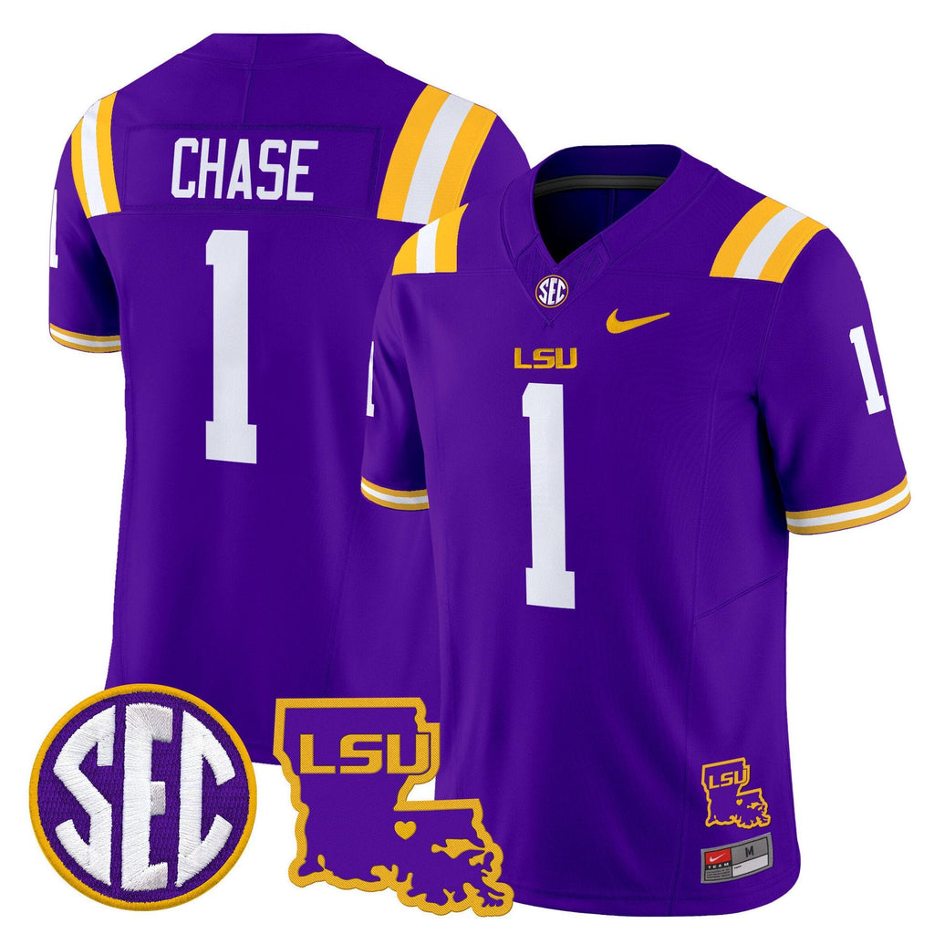 Ja'Marr Chase Jersey #1 LSU Tigers 2025 Louisiana Patch Stitched Purple