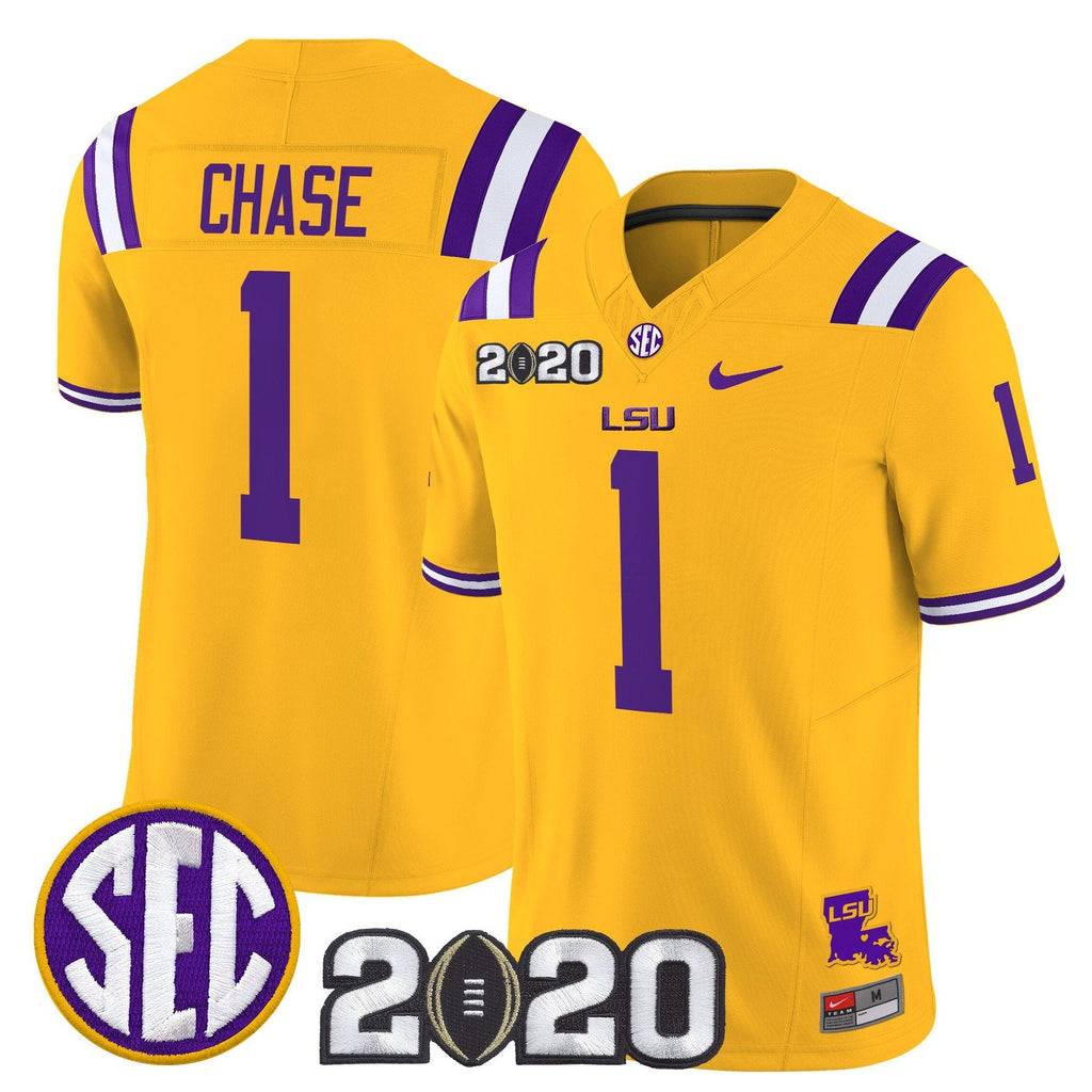 Ja'Marr Chase Jersey #1 LSU Tigers 2020 National Champions Stitched Gold
