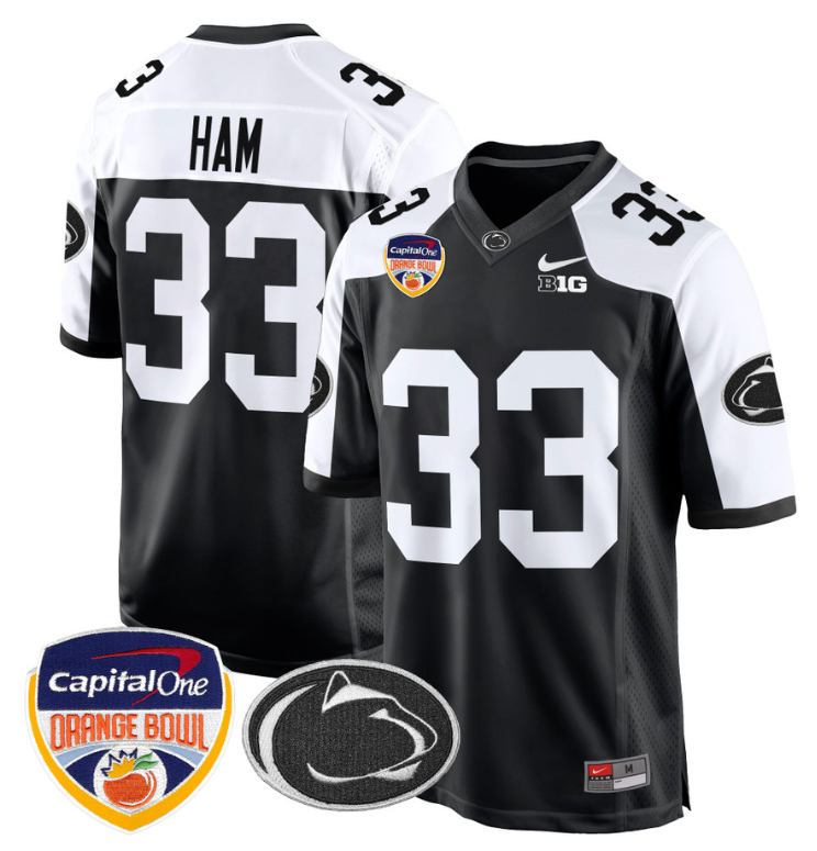 Jack Ham Jersey #33 Custom Penn State Orange Bowl Patch Black Alternate