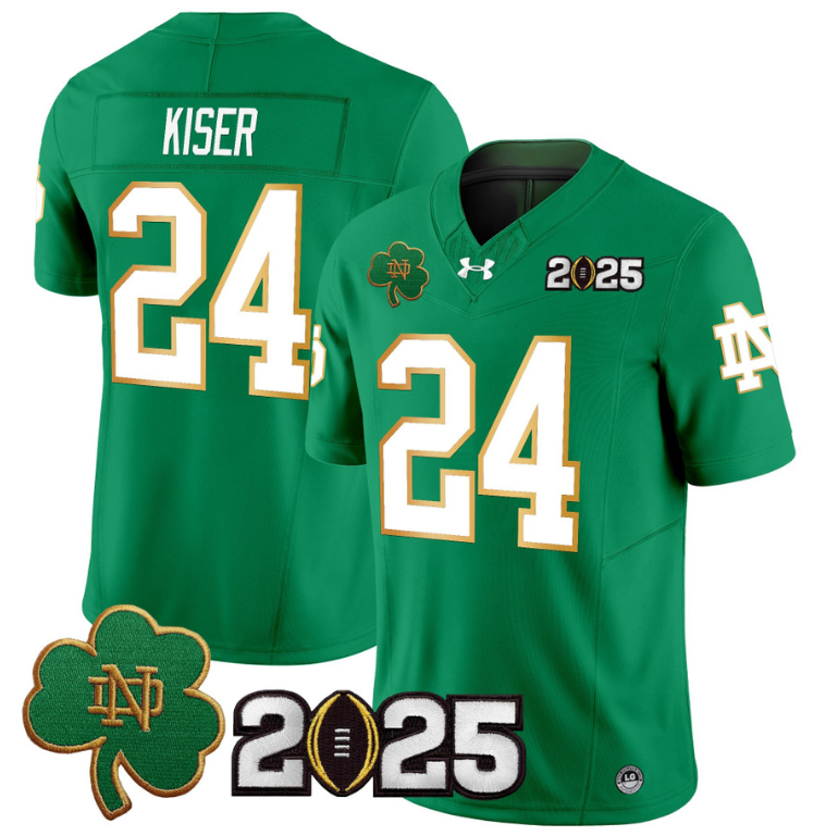 Jack Kiser Jersey #24 Notre Dame 2025 CFP Final Patch Green