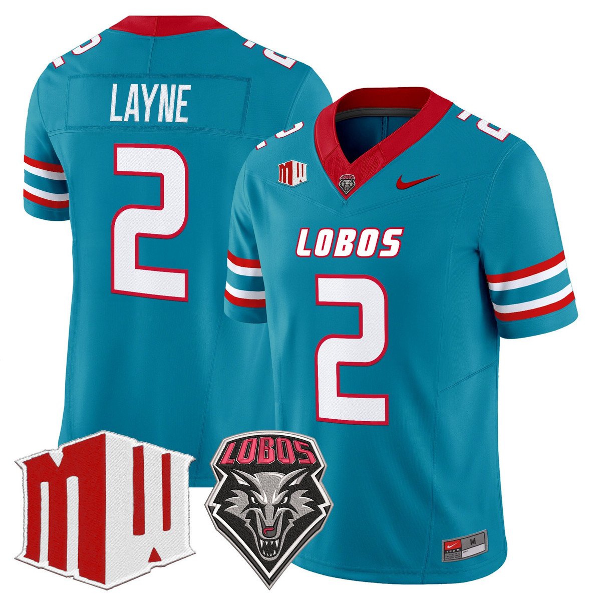 Jack Layne Jersey #2 New Mexico Lobos 2025 Vapor Limited Stitched Turquoise