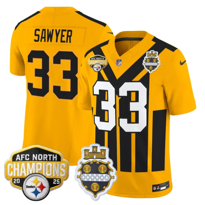 Jack Sawyer Jersey #33 AFC North Division Champions 2025 Stitched 1933 Throwback