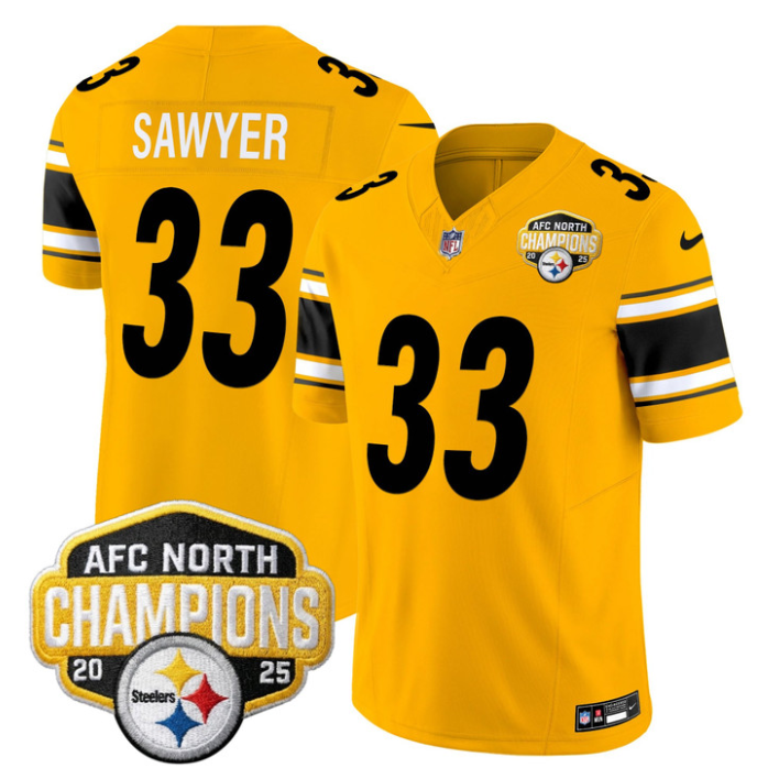 Jack Sawyer Jersey #33 AFC North Division Champions 2025 Stitched Gold