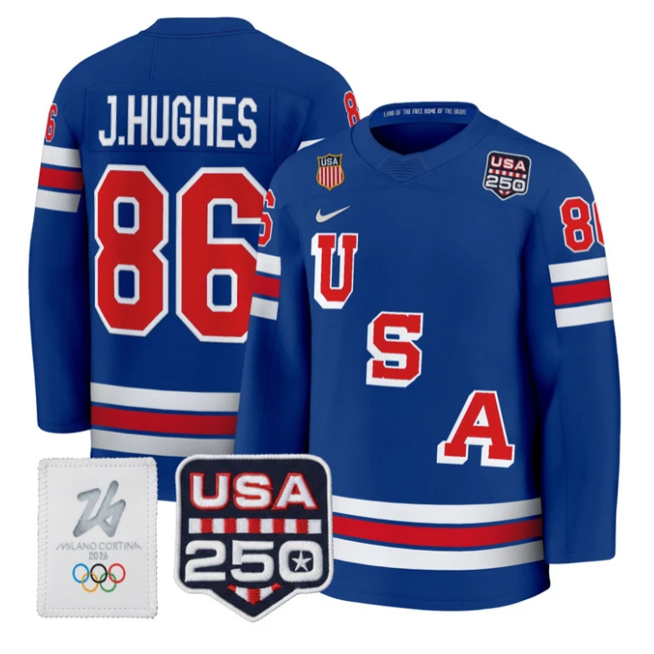 Jack Hughes Jersey #86 USA Olympic 250 Patch Premium Hockey 2026 Stitched