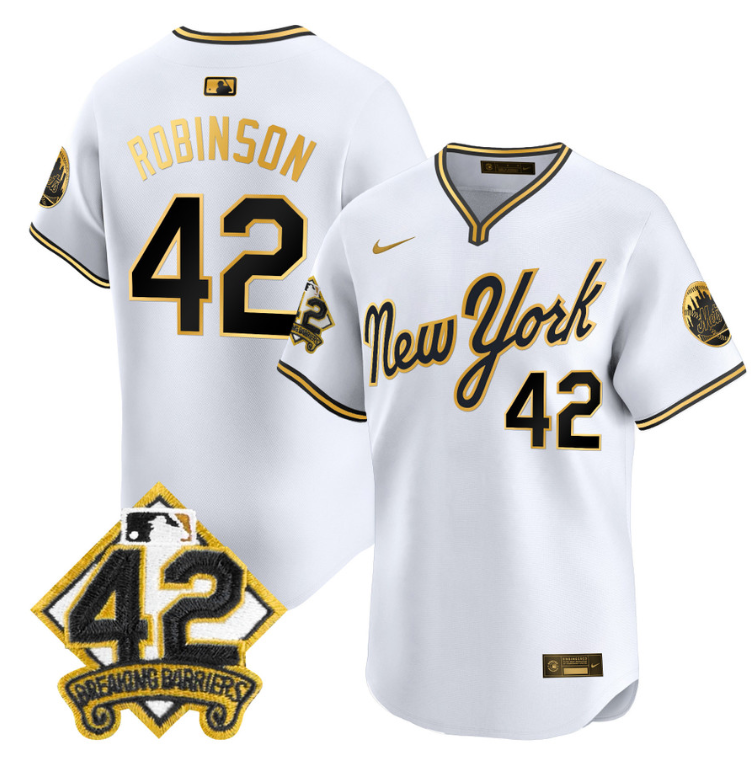 Jackie Robinson Jersey #42 New York Mets 2025 Road Alternate Stitched White Gold