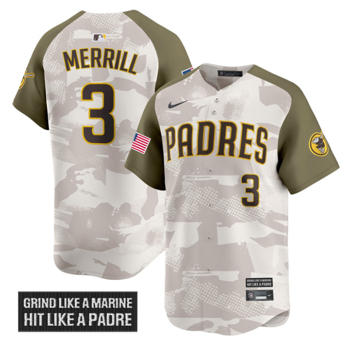 Jackson Merrill Jersey #3 San Diego Padres 2025 Armed Forces Day Vapor Stitched Alternate
