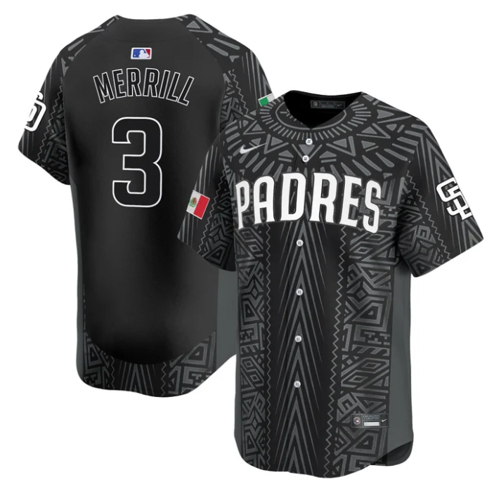 Jackson Merrill Jersey #3 San Diego Padres 2025 Mexican Heritage Vapor Limited Stitched