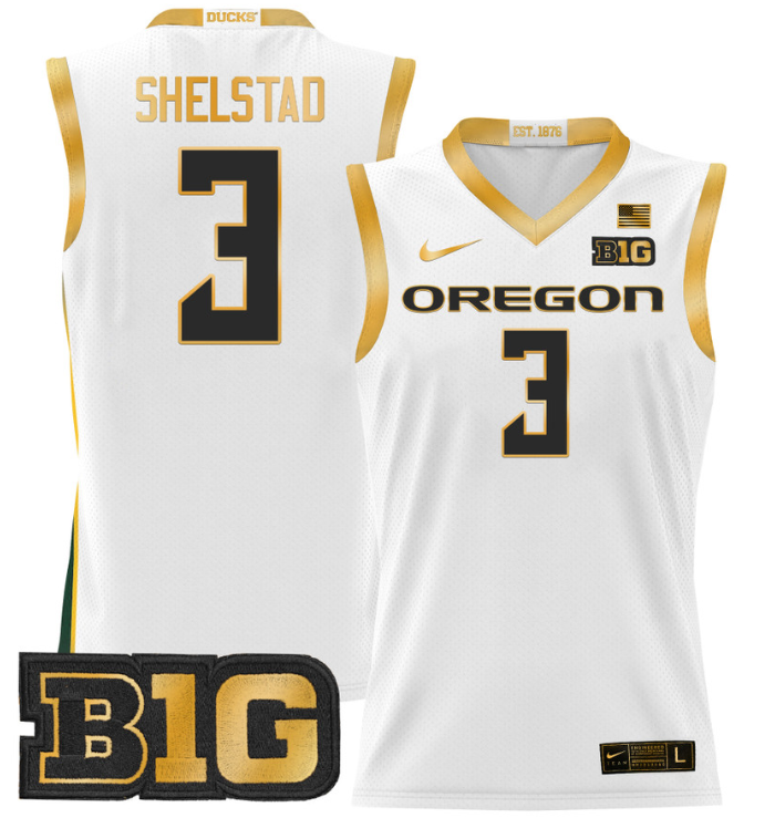 Jackson Shelstad Jersey #3 Oregon Ducks 2024 Lightweight Basketball White Gold