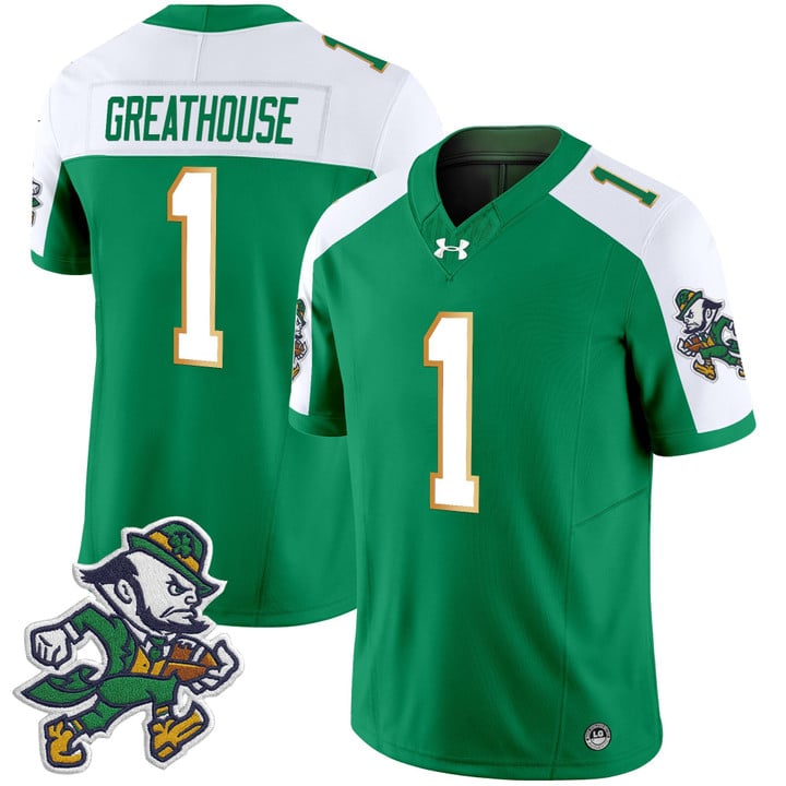 Jaden Greathouse Jersey #1 Notre Dame 2025 Gridiron Leprechaun Edition Green Alter